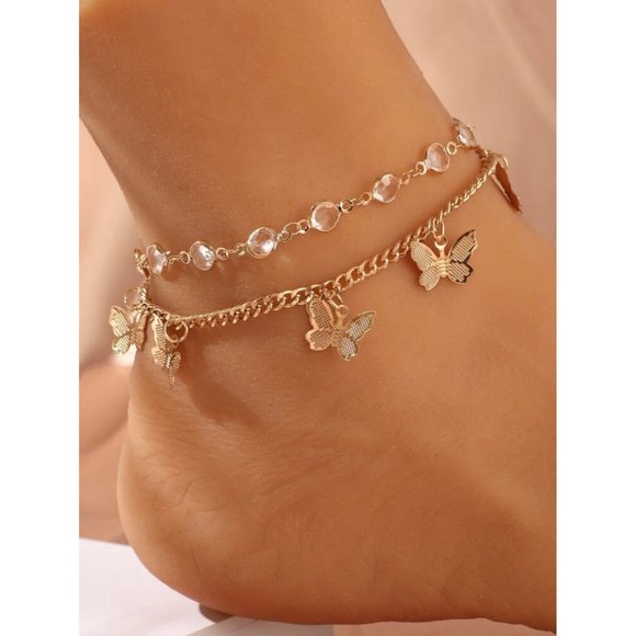 Gold Butterfly Charm Anklet - Picture 1 of 3